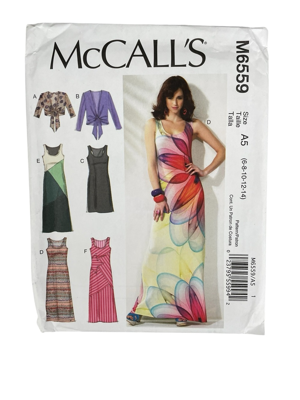 McCall's M6559 Womens Maxi Sheth Dress + Jacket Sewing Pattern New Uncut Plus